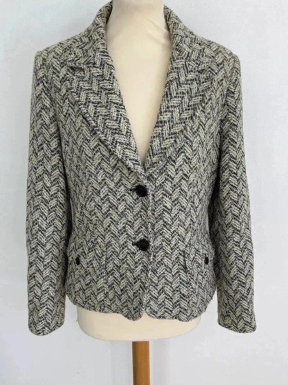 Per Una Italian Fabric Monochrome Herringbone Tweed Blazer  10
